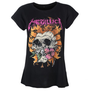 tričko dámské Metallica - Flower Skull - Pink Logo - Black - RTMTLGSBFLOP 2XL
