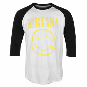 tričko pánské s 3/4 rukávem Nirvana - Yellow Smiley -  Wht/BL Raglan - ROCK OFF - NIRVRAG04WB M