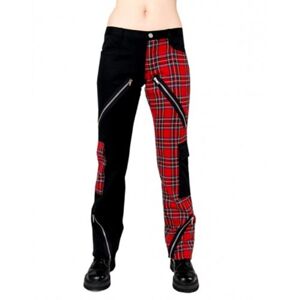 kalhoty gothic BLACK PISTOL Freak Pants Tartan Black-Red size 28