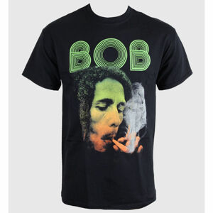 Tričko metal ROCK OFF Bob Marley Smoking Da Erb černá šedá hnědá L