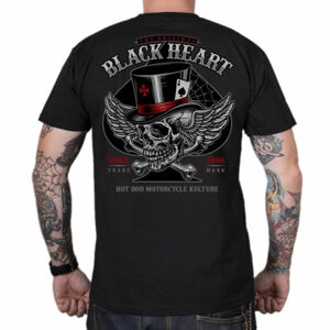 tričko BLACK HEART HAT SKULL černá L