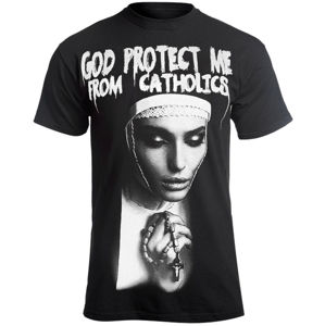 tričko hardcore AMENOMEN GOD PROTECT ME FROM CATHOLICS černá