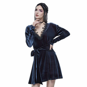 šaty DEVIL FASHION Lauren Velvet Gothic Lace Belted XS